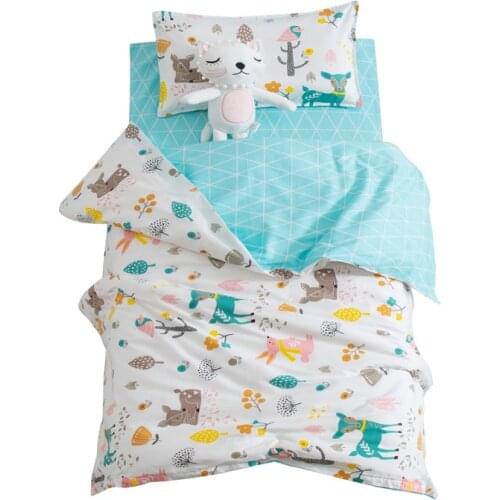 3Pcs Cotton Crib Bed Linen Kit Cartoon Baby Princess Bedding Set Includes Pillowcase Bed Sheet Duvet Cover Without Filler