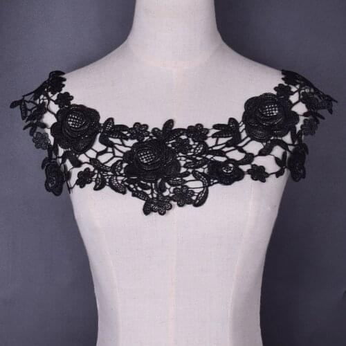 Rose Flower Embroidery Venise Lace Neckline Collar Sewing Applique Trims Lace fabric Fake Collar Dress Supplies Accessory