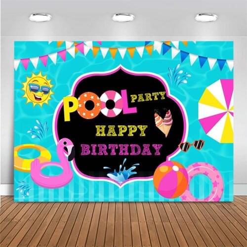 Mocsicka Summer Pool Party Backdrop Decoration for Photography Sunlight Swimming Ring Birthday Photo Backdrops Banner Photoshoot