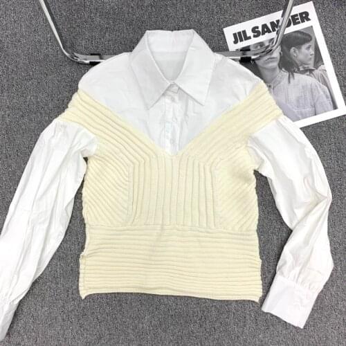 Fashion ladies 2021 new long sleeve sexy casual knitted stitching shirt 0105