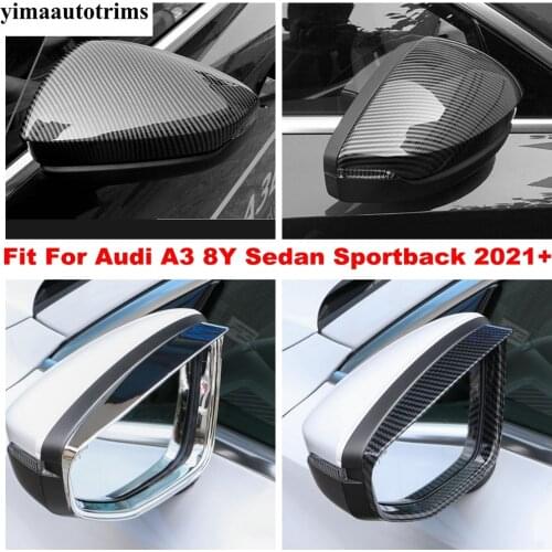 ABS Chrome / Carbon Fiber Look Accessories Exterior Fit For Audi A3 8Y Sedan Sportback 2021 Car Rearview Mirror Caps Cover Trim