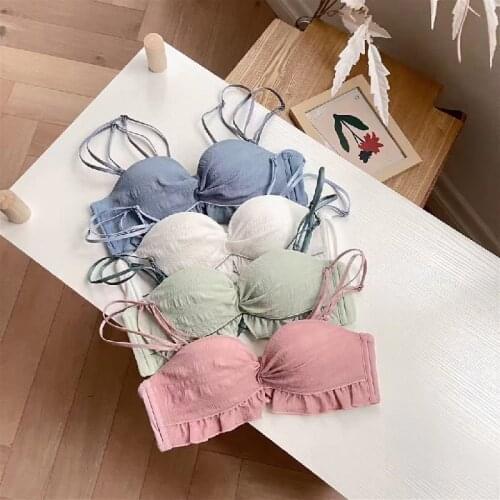 New No Steel Ring Fashion Gathering Bralette Woman Beauty Back Adjustment Lingerie Suit Korean Style Underwear Set Small Bra set
