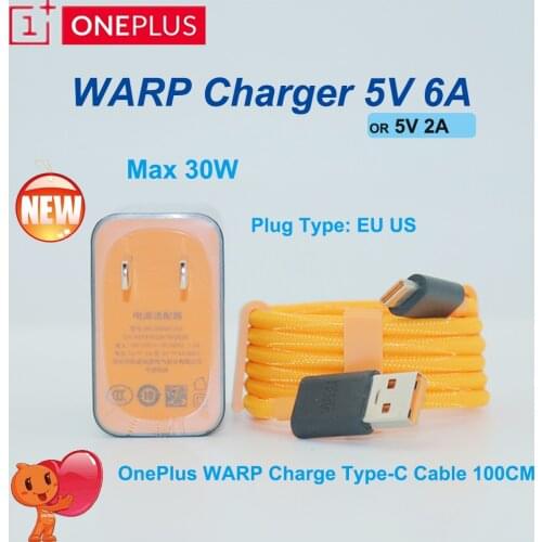 Oneplus NEW Warp charge charger 30W USB Dash charging EU Fast Power adapter Type-C Cable 5V6A For Oneplus 7 Pro 7t 7 6 6t 5 5t 3