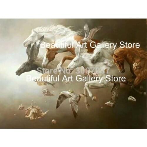 Original Hand Painted Flying Horses Oil Painting from Artist Handmade Canvas Painting Wall Picture for Living Room Home Decor