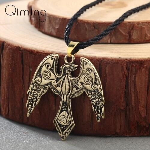 Punk Style Men Jewelry Fashion Necklace Triskele Raven Triskelion Symbol Norse Vikings Odins Raven Necklaces Pendant Necklaces
