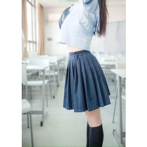 Orthodox Japanese Girls Student JK Uniform Gray Blue Sailor Seifuku Cosplay Suit 3pcs TOPS+Pleated Skirt+Neck Tie