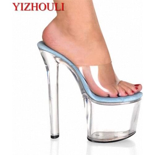 20cm Transparent Crystal Jelly Shoes Heels Women Summer Sandals Fashion High Heel Slippers Sexy Clubbing High Heels