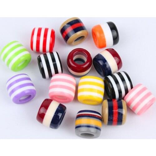 10PCS Colorful Resin Dreadlock Beads Rainbow Striped Pattern Hair Braid Dread Cuff Clip Tube Braiding Styling Tool