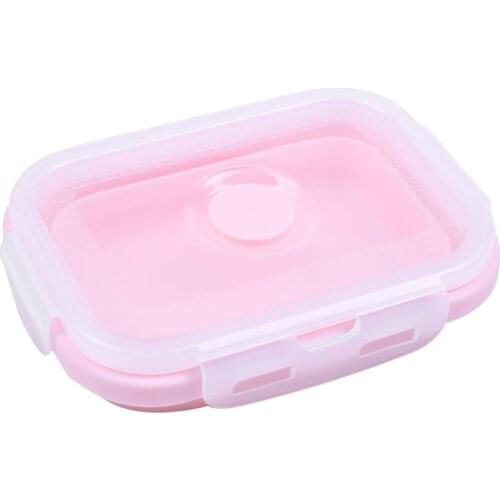 Pink Food Grade Silicone Lunch Box Folding Eco-Friendly Food Container Bento Box Collapsible Portable Microwave Crisper Box