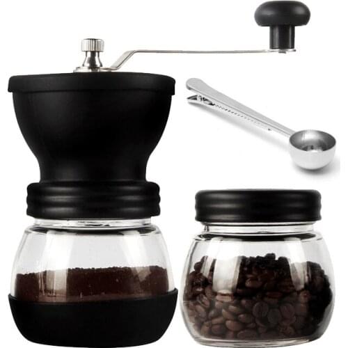 Hand-washed Coffee Grinder Hand-operated Coffee Bean Grinder Household Grinder &sealed Cans & Sealing Clip Measuring Spoon