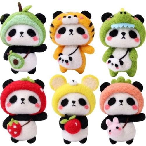 DIY Handmade Panda Wool Felt Kit Handicraft Wool Felting Needlework Cartoon Animal Unfinished Handicraft Sewing Art Gift