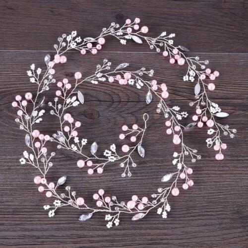 Wedding Hair Accessories Pink Crystal Beads Long Bridal Hairbands Crown Headpiece Headband Bride Tiara Jewelry Hair Ornaments ML