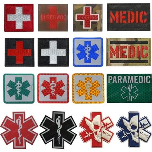 Reflective Medic Red Cross EMS EMT MED Tactical Patch Infrared IR First Aid Military Armband Hook-Fastener Backing 2 inch