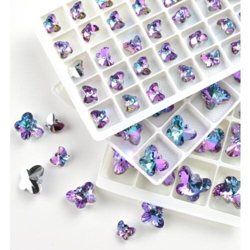 High quality glass crystal Pendant Butterfly shape one hole Sharp bottom rhinestone DIY wedding dress/shoes/bag Accessories