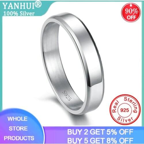 YANHUI Classic Simple 100% 925 Sterling Silver Lovers Finger Rings for Women Men Wedding Engagement Statement Jewelry