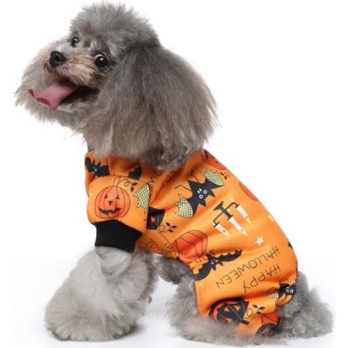 Pumkin Bat Printed Dog Apparel Halloween Dog Jumpsuit Shirt Pet Pajamas Bodysuit For Small Medium Dog Halloween Pet Costume