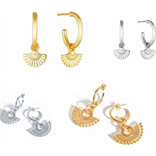 925 Silver Ear Needle Geometric Sector Pendant Stud Earrings for Women Gold Silver Color Metal Punk Earrings Fashion Jewelry