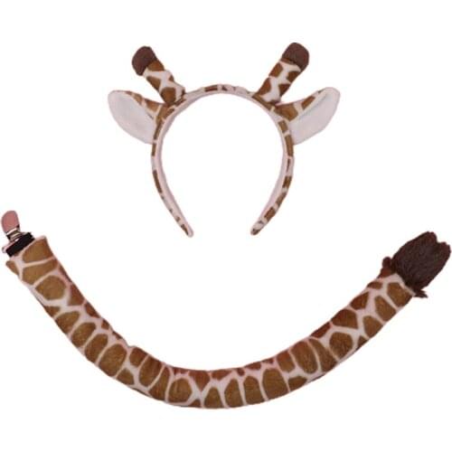 Plush Hair Hoop Giraffe Ears Headwear Tail Set Furry Costume Set Fancy Dress Up Halloween Cosplay Party Accessories