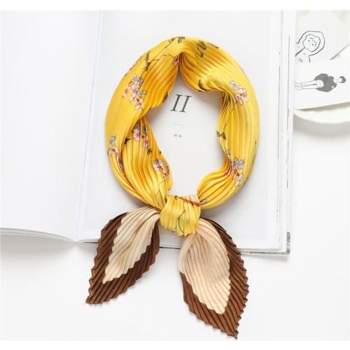 Cinkle Print Women Silk Ribbon Neckerchief Hair Tie Bag Band Square Scarf Office Lady Head Scarves Shawl 2021 Summer Accessories