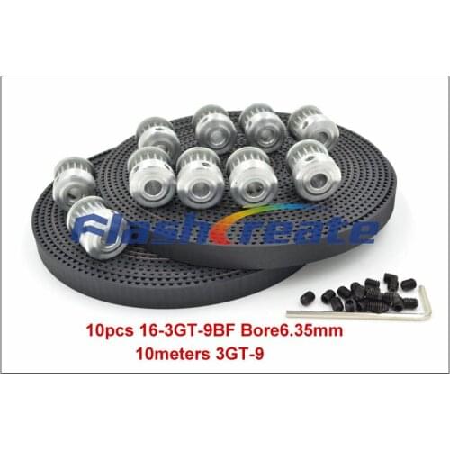 10pcs 16 Teeth 3GT Pulley Bore 6.35mm + 10meters 3GT Rubber Timing Belt Width 9mm GT3 timing belt pulley 3D Printer Parts