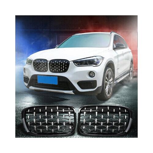 Silver + Black Front Bumper Grille Replacement 2pcs For BMW X1 F48 2016 - 2019
