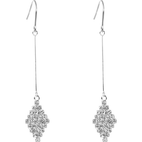 2021 Fashion Silver Plated Shining Crystal Long Tassel Earrings Rhombus Earrings Fine Jewelry Geometry Brincos Bijoux Wholesale