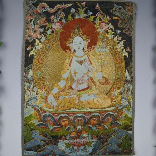 24" "tibetan Nepal silk embroidered thangka tibet buddha Kwan-yin