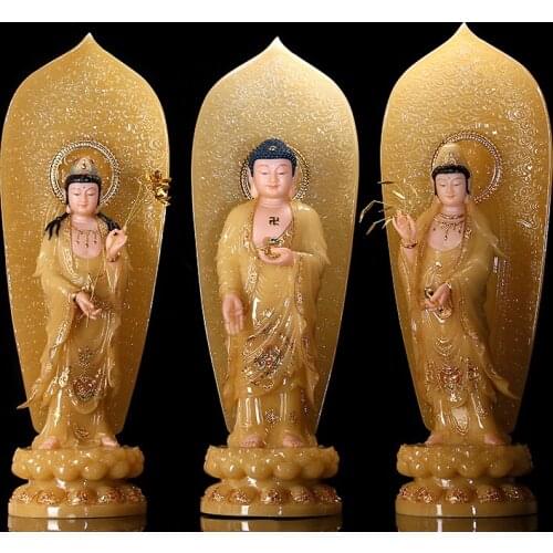 3PCS A set HOME shrine protection Buddhism jade XI FANG SANSHENG Guan yin Amitabha Mahasthamaprapta Buddha God statue Large 48CM