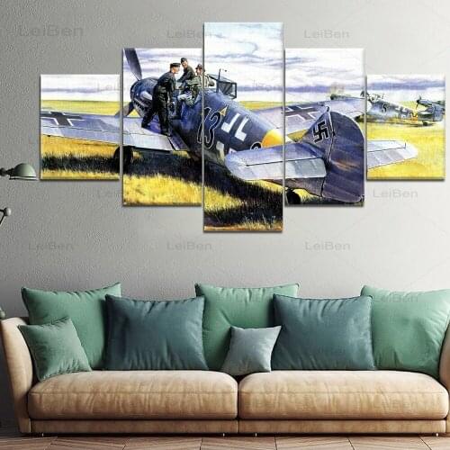 5 Piece Canvas Painting Messers Chmitt Bf 1 Military Aircraft Modern Wall Art Poster Home Decoration Living Room Modular Picture