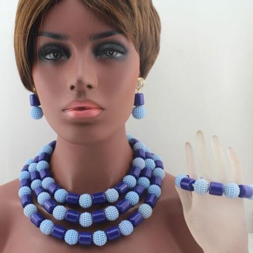 African Royal Blue Coral Beads women Necklace Set Nigerian Sky Artificial Pearl Beaded Necklace Jewelry Free Shipping W13675