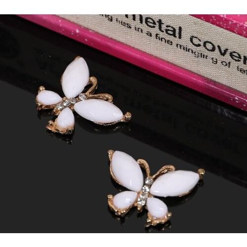 2019New 100Pcs Small White Butterfly Rhinestones Button for DIY Hair Accessories or Phone Case Decoration LP135