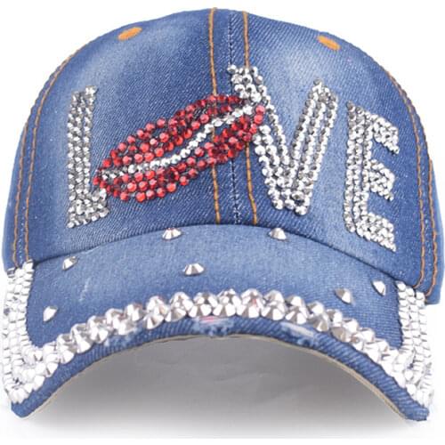 New Women Washed Denim Rhinestone Crown Baseball Cap Fashion Jeans Simulation Diamond Cross Snapback Hats Hip Hop Caps