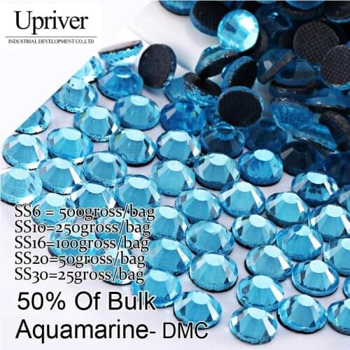Bulk Packing Shiny Stones Flatback Best Quality SS6 SS10 SS16 SS20 SS30 Aquamarine Hotfix Rhinestones