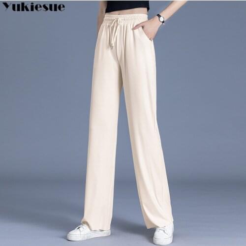 Streetwear summer 2020 striped womens pants female loose high waist wide leg pants capris for women trousers woman Plus size