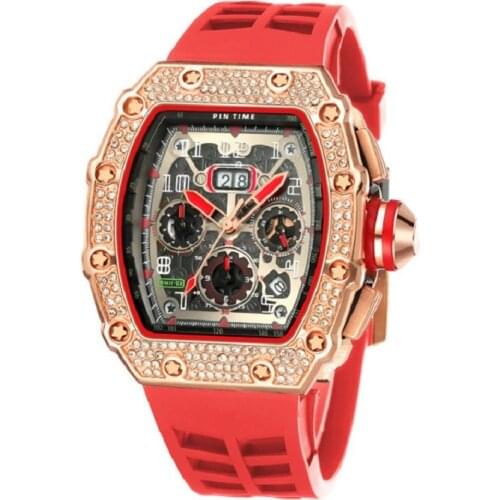 PINTIME Business Sports Luxury mens Watch Waterproof Calendar Diamond Quartz Military Watch Relogio Masculino Gift