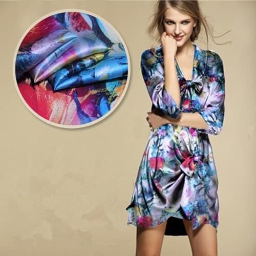 Digital Printing tulips stretch silk fabrics at wholesale high-grade silk clothing cloth