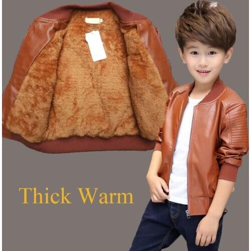 Children Boy Coat PU Leather Kids Outwear Spring Winter Casual Jacket For Boys Windbreak Black Brown TZ145