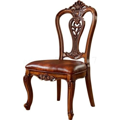 European dining chair hotel home dining new classical back soft bag American casual restaurant solid wood leather chair