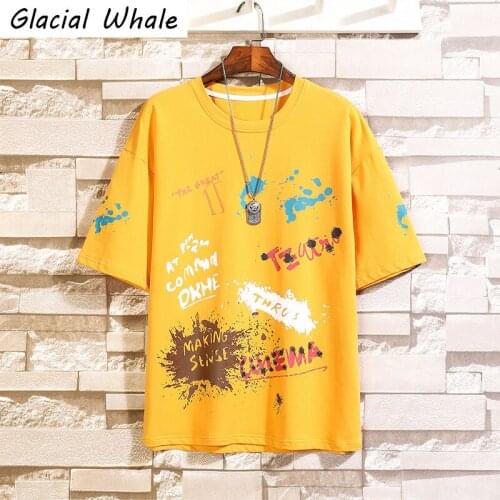 GlacialWhale Mens T-shirt Men 2021 Summer Tops Graffiti Cotton T-shirts Japanese Streetwear Hip Hop Oversized T Shirt For Men
