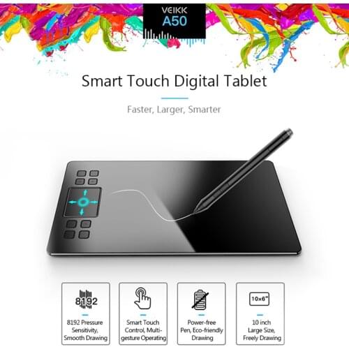 VEIKK A50 Graphics Drawing Tablet with 8192 Pressure Sensitivity Battery-Free Passive Pen Digital Pad Tablet Graphic Illustrator
