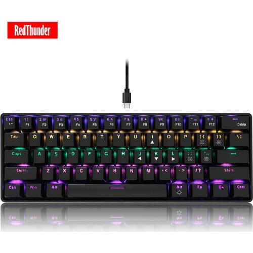 RedThunder 60% Mechanical Gaming Keyboard,Blue Switch,61 Keys Wired Keyboard, Rainbow RGB Backlight for PC Mac Gamer（Black