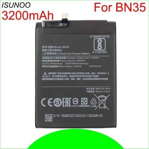 ISUNOO BN35 Mobile Battery For Xiaomi Redmi 5 5.7" Replacement Battery 3200mAh Phone Batteries