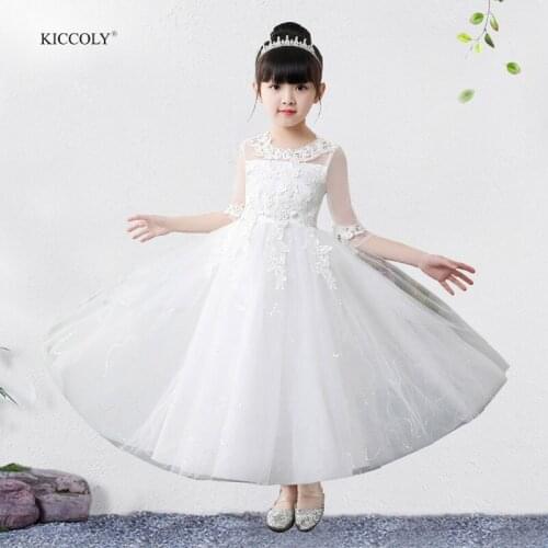 KICCOLY Summer Baby Girl White Christening Gowns Kids Tulle Wedding Dress Princess Hand Embroidery Party Dress Tutu Dress 3-14T