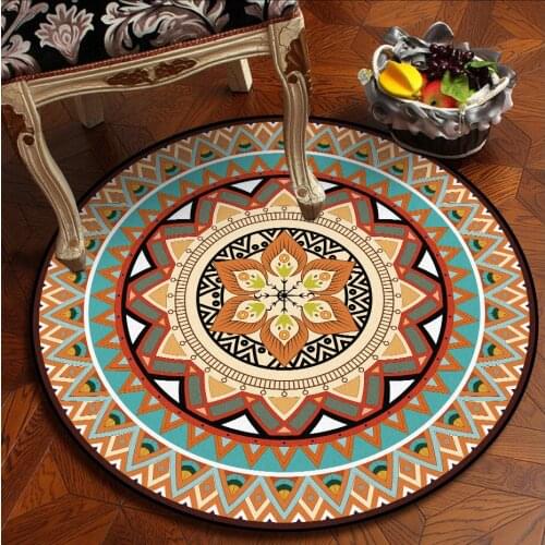 Mandala flower round carpet plush living room wooden floor mat bedroom rug non-slip bathroom door mat 160cm round mat customize