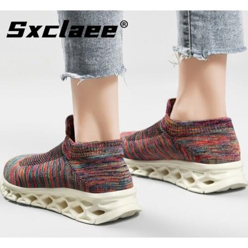 Sxclaee Fashion Womens Men Casual Shoes Breathable Flying Woven Upper Sneakers Non-slip Textured Blade Sole Sports Shoes 36-46