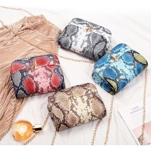 Fashion Women PU Shoulder Purse Snake Skin Female Satchel Purse Women luxury handbags women Wallet Small Square Shoulder Bag
