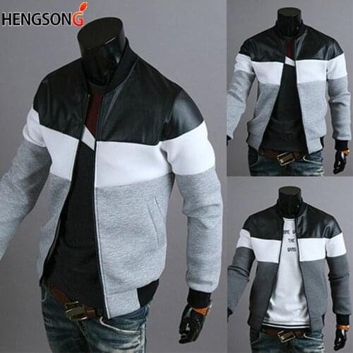 Men autumn winter Patchwork Outerwear Casual Stand Collar Zipper Jackets Plus Size Men Jacket Coat Autumn Clothing