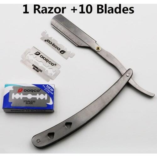 1 set Men Straight Barber edge stainless steel Razors Folding Shaving Knife Hair Removal Tools With 10pcs Blades