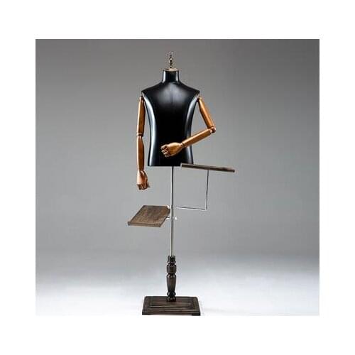 3style half length leather male mannequin body wood hand model props clothing store display fake Trouser bracket suit D239