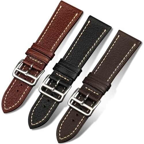 Handmade Soft Leather Watchband, 22MM 24MM French Goatskin Soft Mens Vintage Bracelet